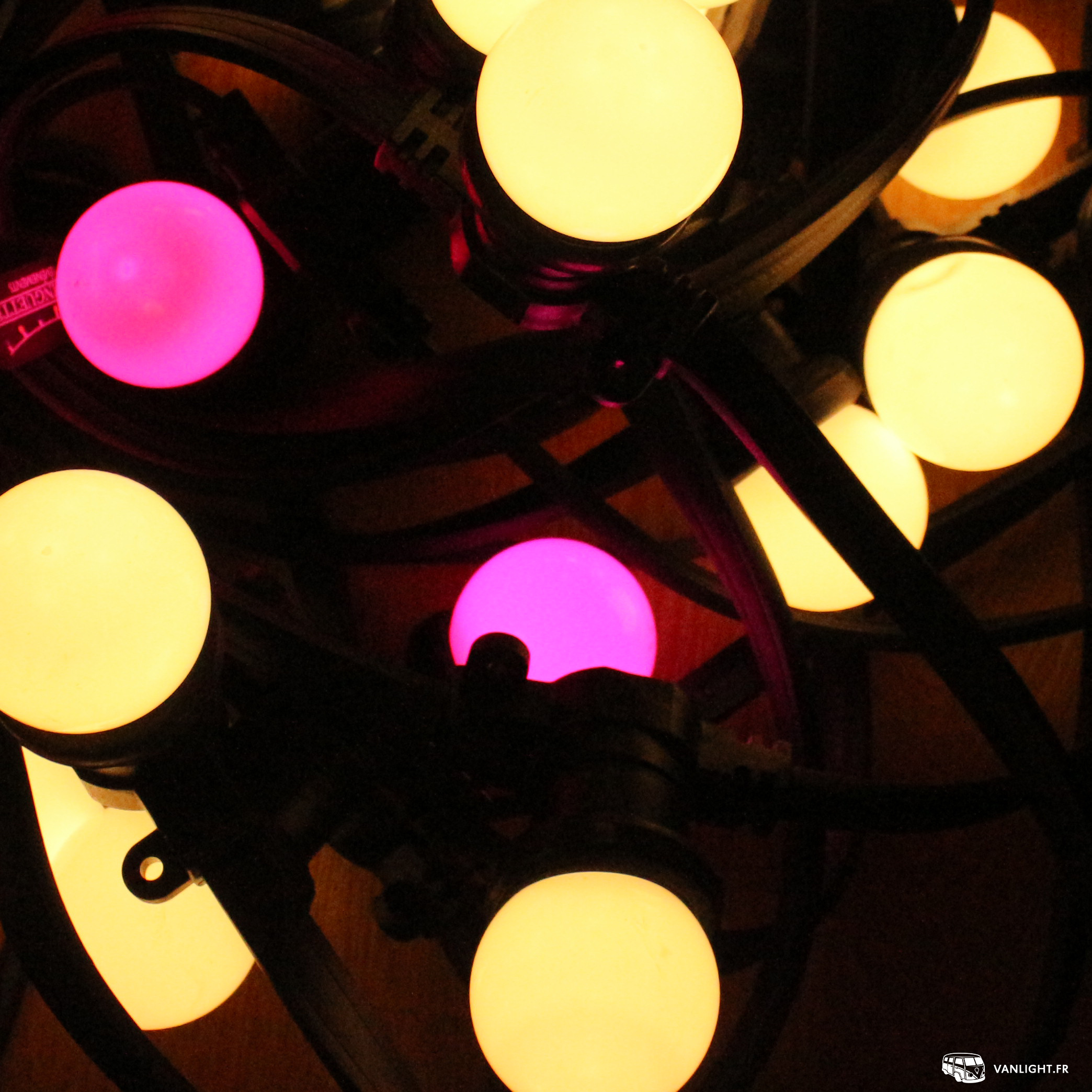 Location Guirlande guinguette 10 mètres "BLANC CHAUD & VIOLET" blanc chaud violet vanlight